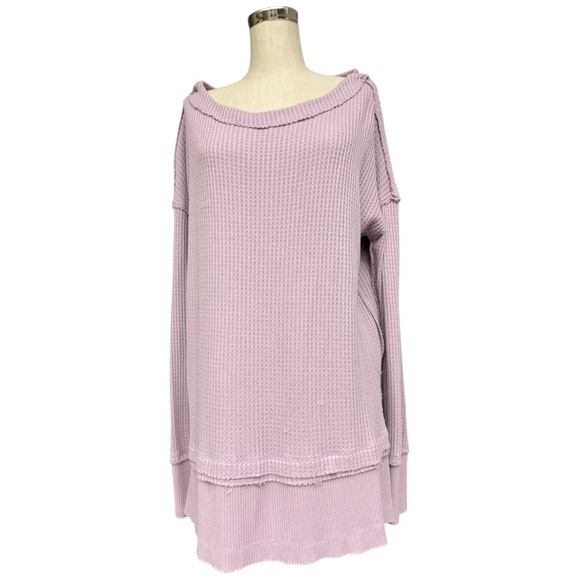 Free People We The Free North Shore Thermal Top Lilac Waffle Knit Medium EUC - Picture 7 of 9